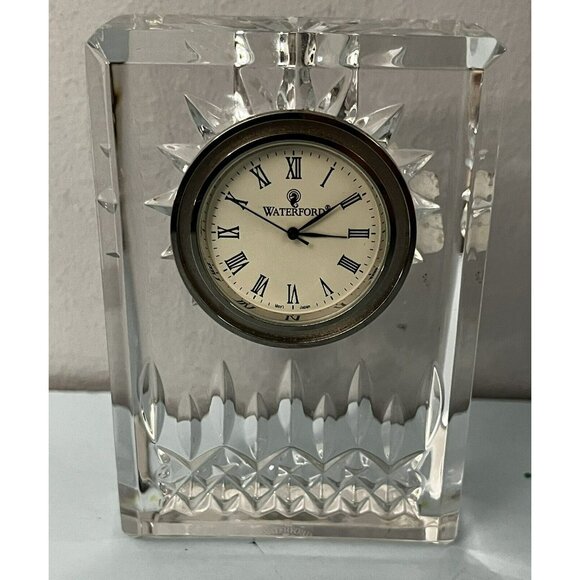 Waterford Crystal Lismore Desk Clock Paperweight - 4" x 3"